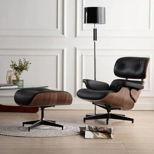 Silla y Otomana Moderna de Diseño Clásico de Cuero